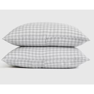 Quince European Linen Gingham King Sham Set Mist and White NWOT #87
